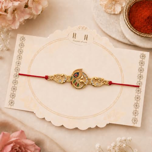 Image of Oblivion Rakhi for Brother - Peacock Design Stylish Rakhi for Bro with Silver Colour Pooja Coin, Greeting Card & Tilak Set - Traditional Raksha Bandhan Festive Gift Combo Pack for Bhai (K1 117)