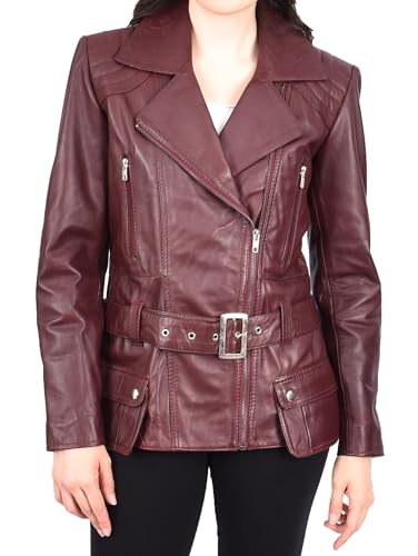 Veste en cuir ajustée avec détails zippés bordeaux taille 36