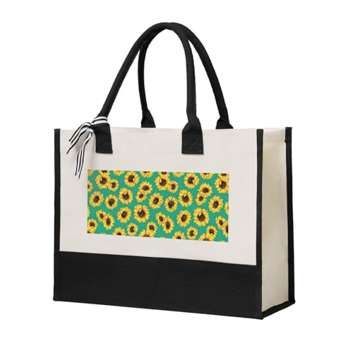 Sac fourre-tout en toile imprimé tournesols beige pour femme taille unique
