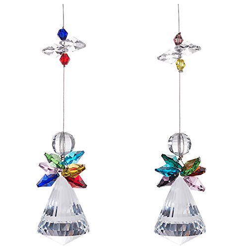 JAHEMU Attrape Soleil Ange Cristal à Suspendre sur la Fenêtre Prisme Perles Chakra Décoration Pendentifs pour Décoration de Maison, Bureau, Jardin, 2 Pièces Cover