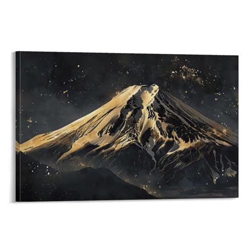和風金の富士金運ゴールド山富士山ふじさん運気開運ポスター (43) ウォールアート 部屋飾り 絵画 ベッドルーム リビング 壁の絵24x36inch(60x90cm)