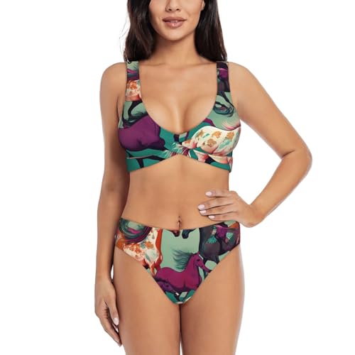 Bikini 2 pièces contrôle du ventre avec motif de chevaux pour sculpter la silhouette