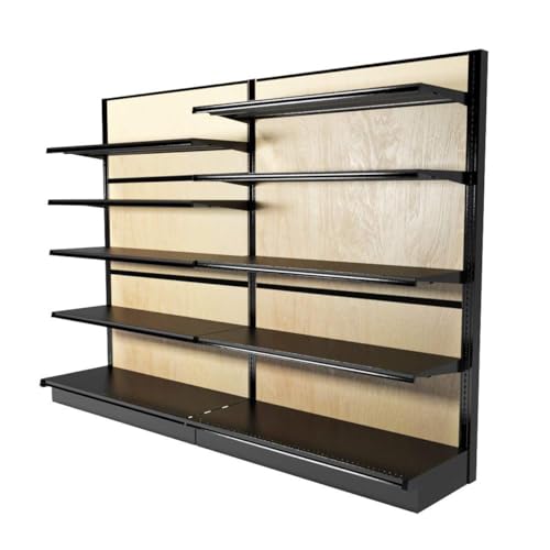 Gondola Retail Shelving Wall Display with 10 Shelves Single Sided Black & Wood 96”W x 72”H x 19”D for Retail Convenience Grocery Office Supply or Liquor Stores, Made in USA