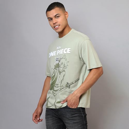 Image of Free Authority Official One Piece: Monkey D. Luffy Anime Graphic Print Pure Cotton Grey Oversized Tshirt for Men