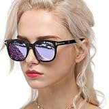 Myiaur Fashion Sunglasses for Women Polarized Driving Anti Glare 100% UV Protection Stylish Design (A2 Black Frame/Purple Mirrored Polarized Lens)