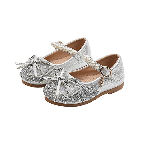 EnJoCho Girls Toddler/Little Kid Pearl Crystal Dress Flats Shoes Bow Flower Girl Ballet Flat Bling Bowknot Princess Sandals3