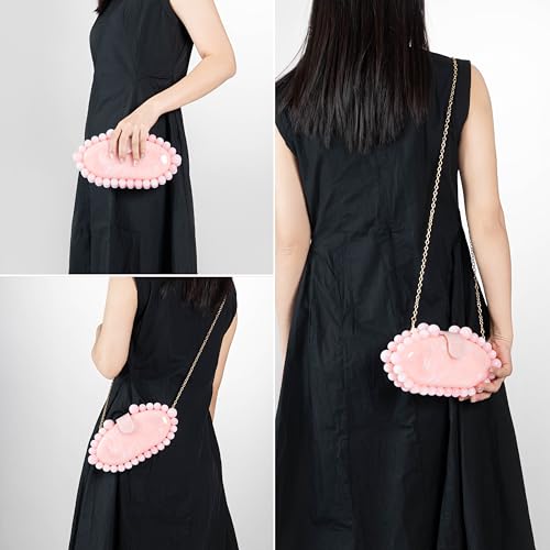 Image of Clutch Bag for Women Oval Beads Purse Wedding Prom Party Marble Texture Acrylic Evening Bag Shoulder Crossbody Bag