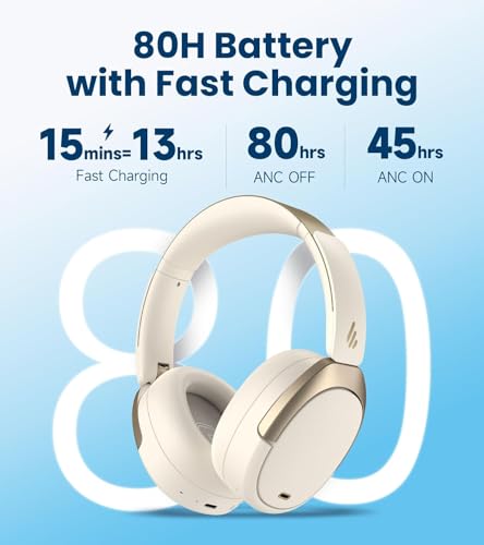 Image of Edifier WH950NB Gen 2 Wireless Hybrid Active Noise Cancelling Headphones, Hi-Res Audio with LDAC 8-Level ANC, Spatial Sound 80H Playtime Bluetooth 5.4 Foldable 3.5mm AUX, Travel Case - Ivory
