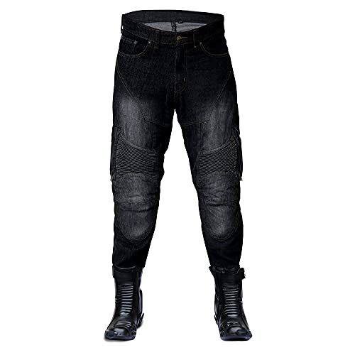 ChoCho Track Motorbike Jeans Denim Motorcycle Dirt Bike Pants Trousers Men CE Armored Riding Gear Pant (Black, 34)