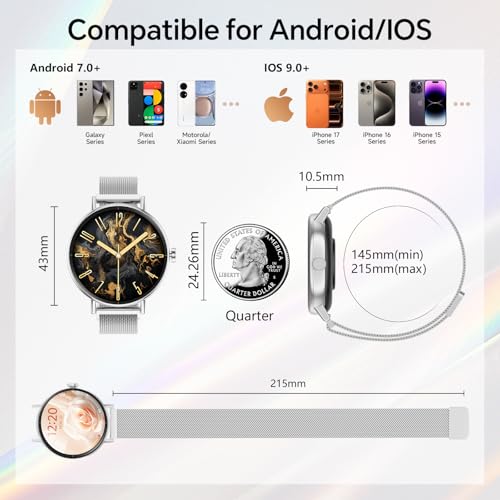 Image of Yoever Smart Watches for Men Women,1.57 inch HD 43mm Fitness Tracker Answer /Make Call, Heart Rate /Sleep /SpO2, Round Smart Watch for iPhone /Samsung /Android,IP68 Waterproof,110+ Sport Mode-Silver
