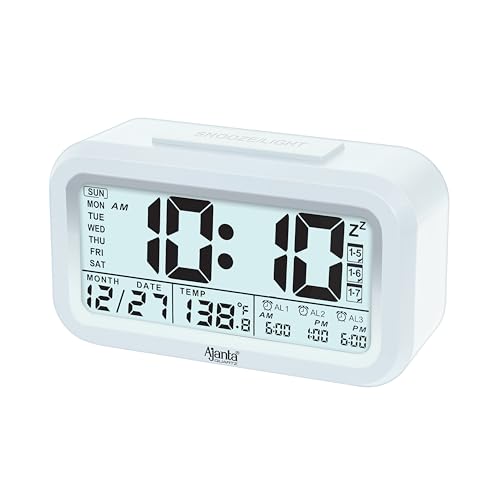 Image of Ajanta Stylish Digital Alarm Clock White LCD-150 | Luxury Tabletop Clock with One-Click Backlight, Temperature, 3 Alarms