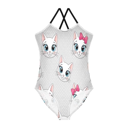 Cute Cartoon Cats Child Girl Swimsuit with Adjustable Shoulder Strap, Beach Swimsuit, 3-10