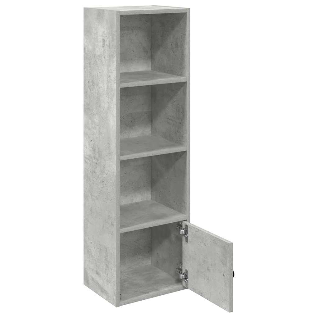 Makastle Petite bibliothèque avec 3 Compartiments et 1 Porte - Étagère sur Pied pour DVD, Rangement de Bureau - pour Salon, Bureau - Gris béton - 31 x 24 x 102 cm