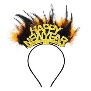 Happy New Year Feather Headbands Tiara for Women Man Kids, Golden Glitter Words Headwear Holiday Hair Hoops Accessories…