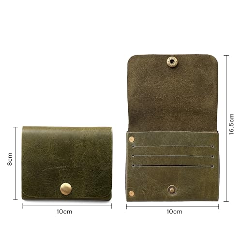 Image of Strutt Crushed Textured Genuine Leather Batua Wallet for Men & Women | Handcrafted Olive Green Leather Cash & Card Holder | Snap Button Closure | Compact Ethnic Money Pouch