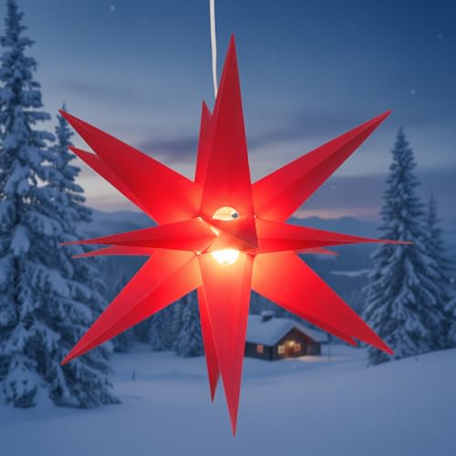 GURU SHOP 3D Außenstern Kaspar, Weihnachtsstern, Faltstern mit 18 Spitzen, 4 m Leitung, LED Leuchtmittel - Ø 55 cm 230V E14 rot Offen