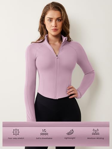 Image of AVGO Women's Workout Jacket Lightweight Zip Up Cropped Yoga Jackets Slim Fit Athletic Tops with Thumb Holes