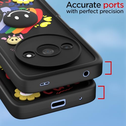 Image of Pikkme Back Cover for Redmi A3 (2024) / Redmi A3x / Poco C61 | Soft Silicone| Cute Rainbow Smile & 3D Cartoon Flower Design | Shockproof Raised Camera Protection Bumper Case (Black)