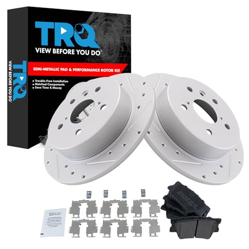 Image of TRQ Performance Rear Brake Pad and Rotor Set Semi Metallic G Coated Rotors Compatible with 2018-2023 Toyota Camry