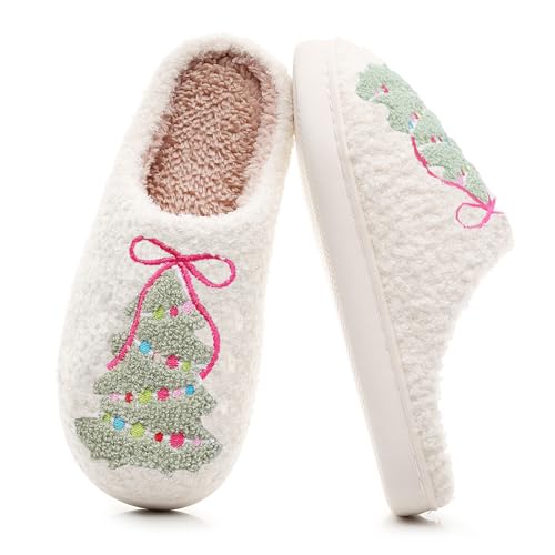 Image of Menore Christmas Reindeer Slippers for Womens Mens Plush Warm Santa Claus Slippers Fuzzy House Slippers Christmas Gifts For Girls Women Girlfriend
