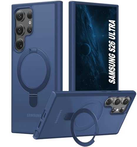 Image of AIBEX Back Cover OStand for Samsung S26 Ultra 5G MagSafe Compatible | Ring Kickstand with Magnetic Alloy Ring Metal | Wireless Charging Support | Scratch Resistant Slim | Armor Protection Case - Blue