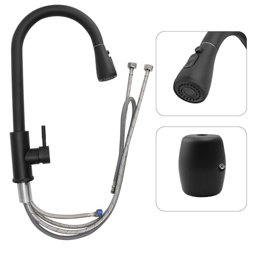 Kitchen Faucet with Pull Down Sprayer Sink Faucets 1 Hole Black Single Handle Pull Out Kitchen Faucet for Farmhouse Camper Laundry Utility Rv Wet Bar - Image 2