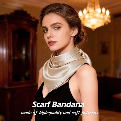 Ciormis Soild Color Silk Like Head Scarf, 4 Pcs 35" Large Soild Satin Hair Bandana Headband Neckerchief Scarfs for Hair Wrapping at Night Vcation Beach Pirate Head Wrap(Burgundy/Camel/Coffee/Black) — view 4