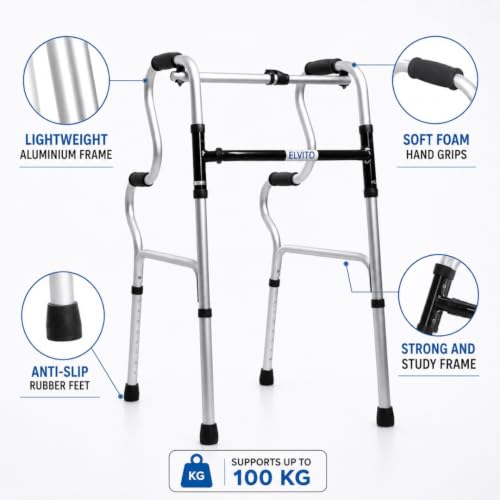 Image of ELVITO Ultimate Dual Action Stand-Ease Walker for Adults & Elderly | Stand Assist + Walking Walker | Dual Mode - Reciprocal & Fixed | 8-Level Height Adjustable | Foldable Patient Walker | 1 Year Warranty| (Stand-ease walker)