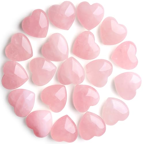 GUJOXILA 20pcs Rosenquarz Herz Aus Stein Heilung Kristall Set Edelsteine Poliert Handgeschnitzt Meditation Chakra Reiki Energieausgleich Balancing Liebe Mama Glücksbringe Geschenk 20mm