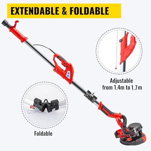 Image of VEVOR Drywall Sander 750W, Electric Sander Variable Speed 800-1750RPM, Drywall Sander Foldable Sheetrock Sander, with Telescope Handle, Vacuum Bag Drywall Sanders 6 Sand Pads
