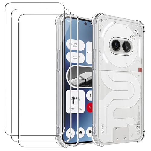 carinacoco Clear Case for Nothing Phone 2a with 3 Tempered Glass Screen Protector, Ultra Slim Fit Soft TPU Corner Bumper Airbag Drop Protection Shockproof Anti-Scratch Crystal Clear Phone Cover