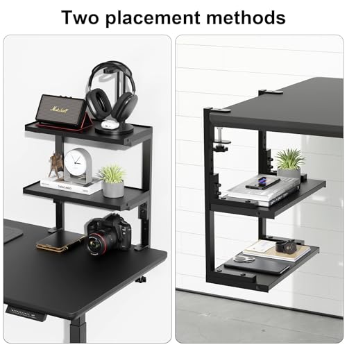 image for Spacrea clamp on Desk Shelf, 2 Tier Office Desk Shelves Organizer, Woo