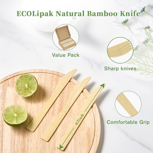 ECOLipak 300 Count Disposable Compostable Bamboo Knives for Party, Dinner by ECOLipak - Used condition - Image 3