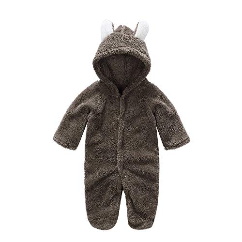 SSMENG Baby Clothes Newborn Unisex Winter Fleece Keep Warm Christmas Hooded Romper Jumpsuit Outfit Footed Sleep and Play(Brown,6-9Months)