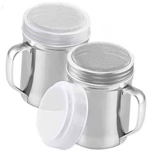 XIAOXIONGYUXIN 2 Pieces Stainless Steel Shaker Seasoning Cans with Rotating Cover, Steel Seasoning Bottle with Handle, Spice Shakers for Cooking, Kitchen Gadget