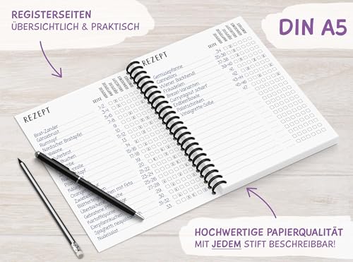 KuschelICH Rezeptbuch zum Selberschreiben - Lieblingsrezepte DIN A5 mit Inhaltsverzeichnis & Schutzcover