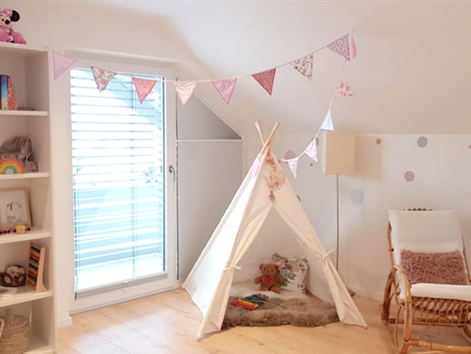 G2PLUS 36 stuks dubbelzijdige stoffen bunting, 10 m blauwe en paarse bloemen katoenen banner, 17 x 19 cm grote driehoekige slinger herbruikbaar voor binnen en buiten feestdecoratie