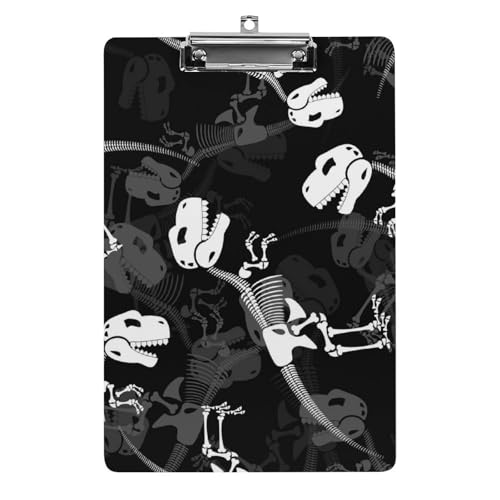 Porte-formulaires clipboard pour papier A4 à motif squelette de dinosaure et pince robuste