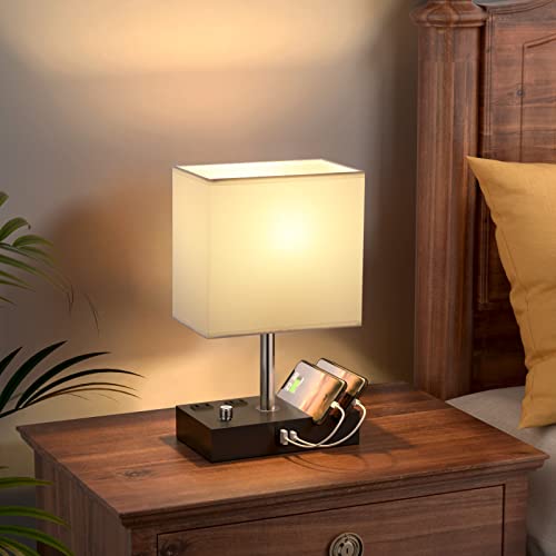 White Table Lamp for Bedroom - Stepless Dimmable, USB C+A, 2 AC Outlets by Kakanuo - Used condition - Image 5