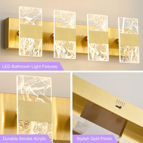 Image of Modern LED Bathroom Light Fixtures Dimmable 4-Light Gold Vanity Light