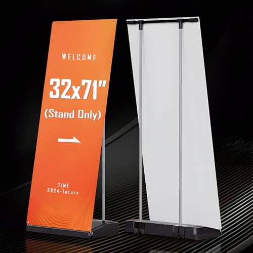 Outdoor Windproof Heavy Duty Water-Injection Banner Stand,Vertical Sign Holder,Standing Up Poster Stand For Tradeshow,Store Business advertising Wedding Restaurant,Conferences 32x71inch(Stand Only )