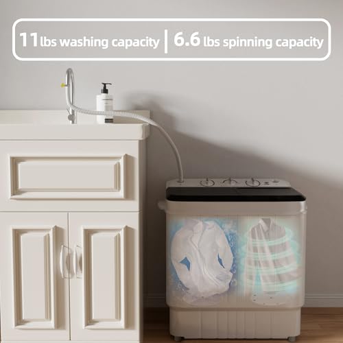 Image of Elevon Portable Washing Machine Twin Tub 17.6 Lbs Capacity, (11 Lbs) and Spinner(6.6 Lbs) Combo Mini Compact Laundry Washer for Home, Apartment, Camping, RVs and Dorms, Black /White