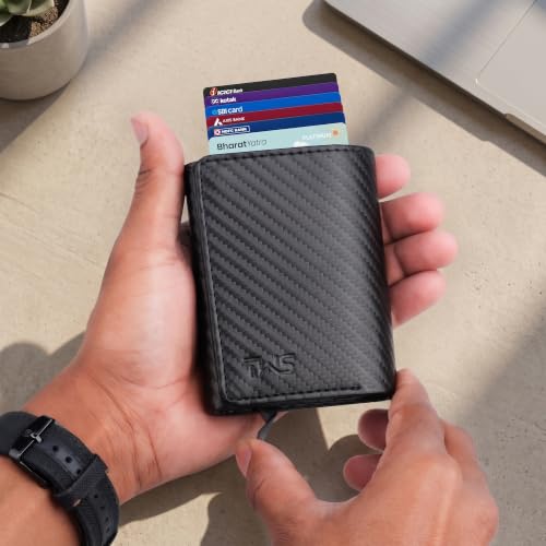 Image of The Wallet Store Maverick RFID Protected Minimalist Wallet, Pop-Up Cardholder, Scan-Proof Aluminium Case, Holds 8 Credit /Debit Cards, Slim Men's Wallet (Carbon Fibre)