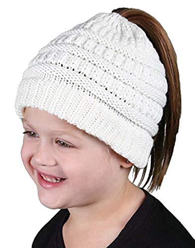 Jixin4you Enfant Bonnet Tricot Chapeau Queue de Cheval Hiver Chaud Blanc Cover