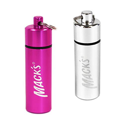 Mack's Keychain Carrying Case, Aluminum, Waterproof Ear Plugs Holder – 2 Pack (Silver and Pink)