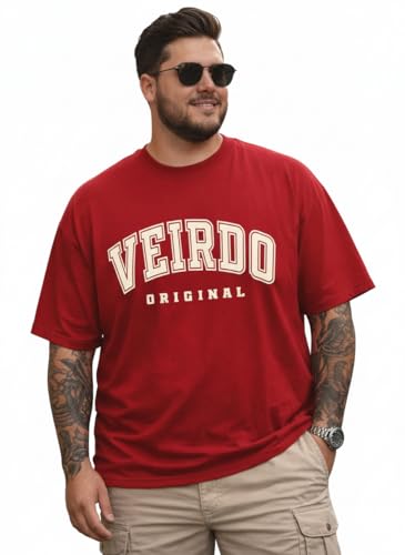 Image of Veirdo 100% Pure Cotton Oversized Fit Drop Shoulder Aesthetic Front Chest Typo Graphic Printed T-Shirt for Men (Sizes : 2XL to 5XL)