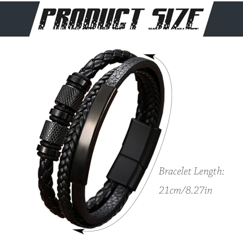 PacuM Pulsera Hombre Cuero Negro Pulsera Cuero Hombre PU Pulseira Homem Acero Titanio Accesorios Moda Tendencia Bracelet Tejido para San Valentín Día Del Padre Regalos Cumpleaños - imagen 2
