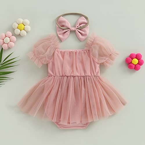 Visgogo MOOA-DAM-A7QMZCVA2 Baby Girl Tulle Dress Romper Sleeveless Onesie Knot Pleated Bodysuit Newborn Mesh Princess Outfits thumb #4