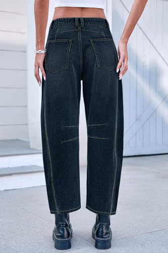 Mid Rise Barrel Jeans for Women Mid Waist Wide Leg Cropped Denim Pants Y2k Baggy Boyfriend Jeans with Pockets2