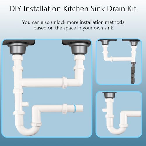 QruiLanTu Universal 1-1/2\ Küchenspülen-Ablaufset, platzsparender Küchenablauf-Siphon mit einziehbarem flexiblem Schlauch, komplettes Spülbecken-Ablaufrohr-Austauschset (DIY-Installation)
